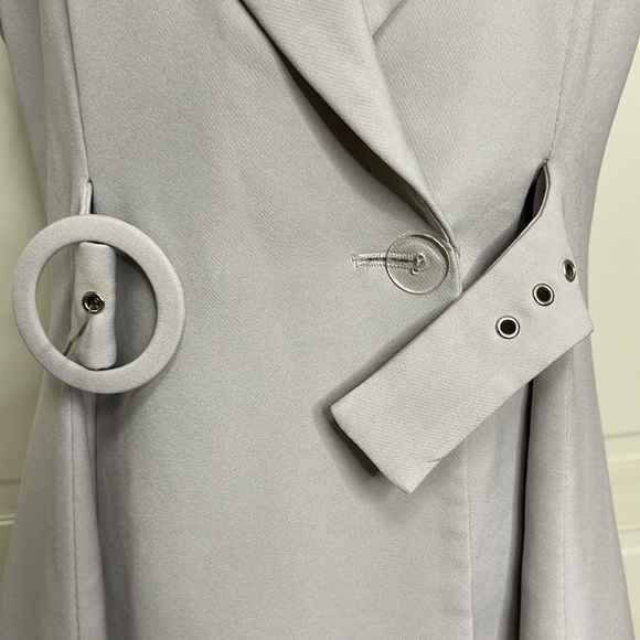 Catwalk Womens Button Wrap Belted Mini Dress Sleeveless Taupe Size S Runway - Picture 8 of 10